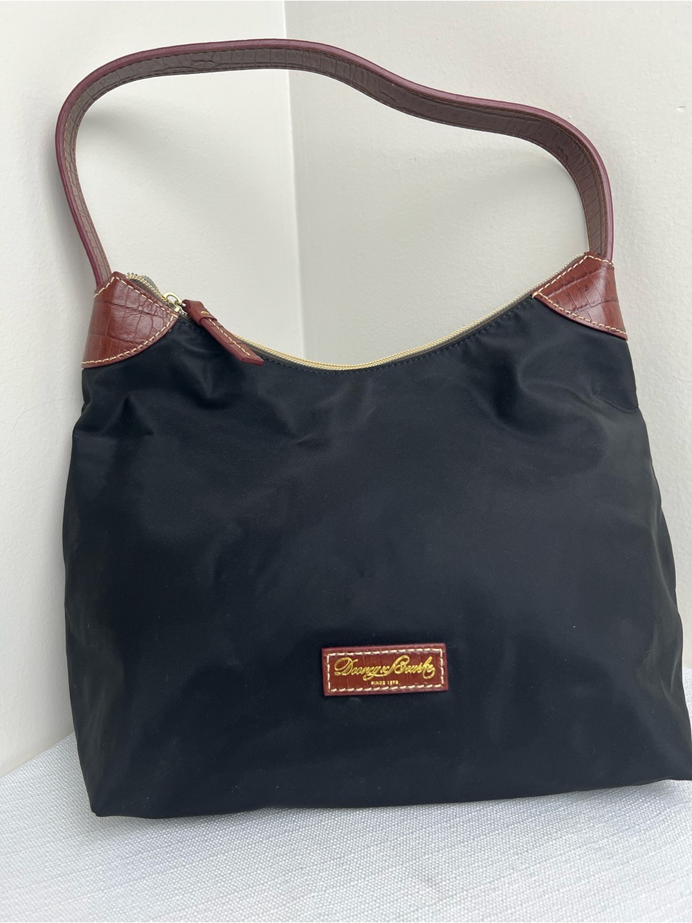 Dooney & Bourke Black Shoulder Bag with Brown Leather Trim